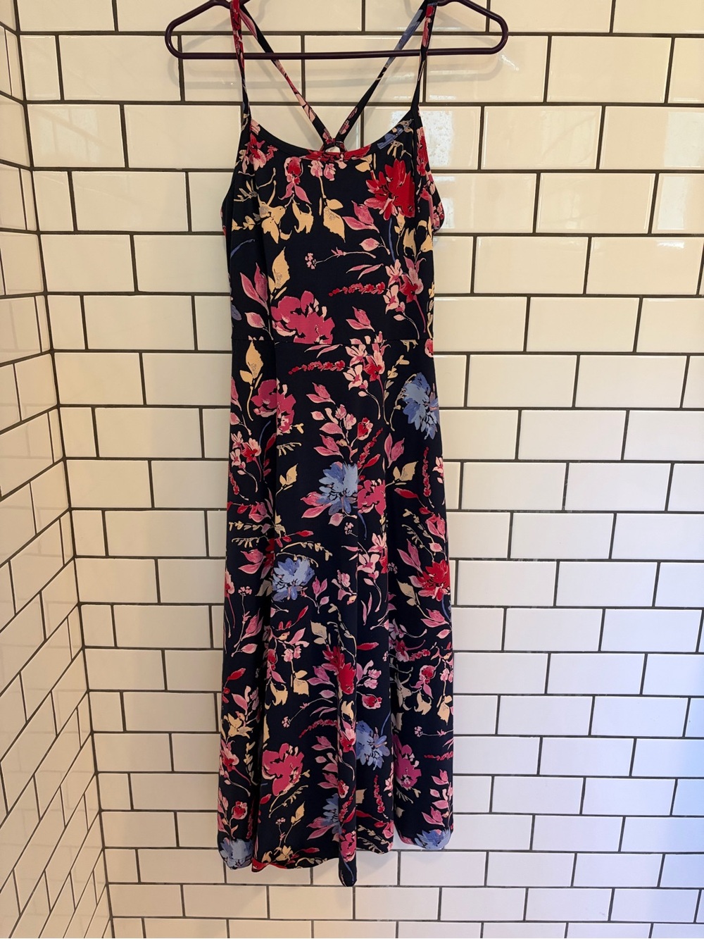 Pact cotton Floral Print Navy Slip Dress with Pink & Blue Blooms with pockets